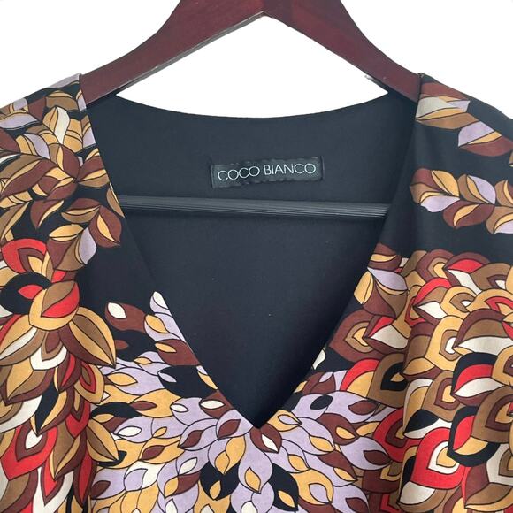 Coco Bianco Top Women Multicolor V-Neck Long Flare Sheer Sleeve Lined‎ Pullover - Picture 7 of 12